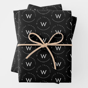 Monogrammed Minimalistic Modern Black Wrapping Paper Sheets