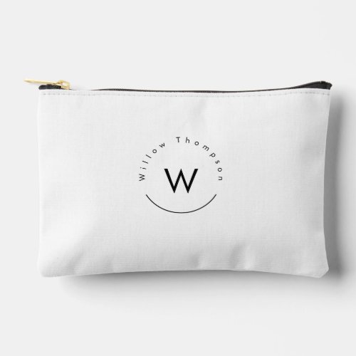 Monogrammed Minimalistic Modern White Accessory Pouch