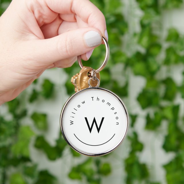 Monogrammed Minimalistic Modern White Keychain (Hand)