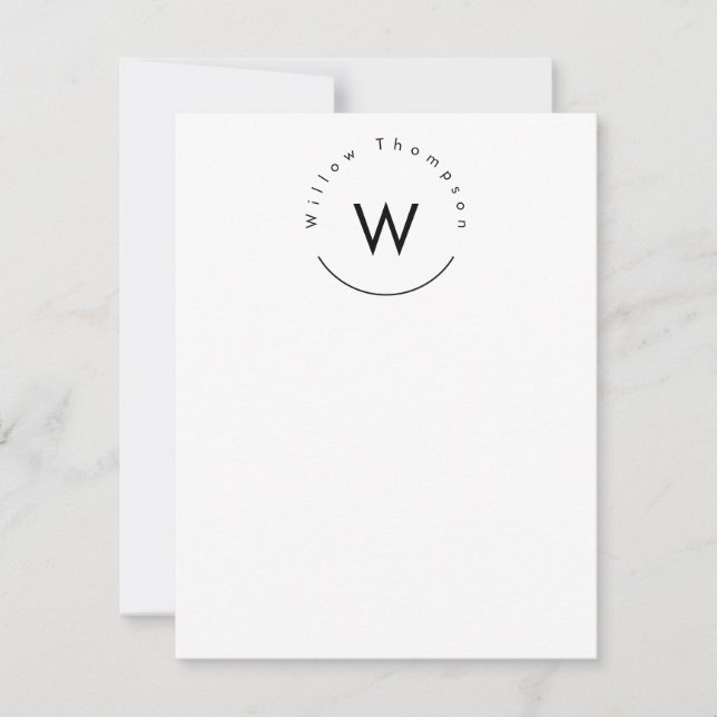 Monogrammed Minimalistic Modern White Note Card (Front)