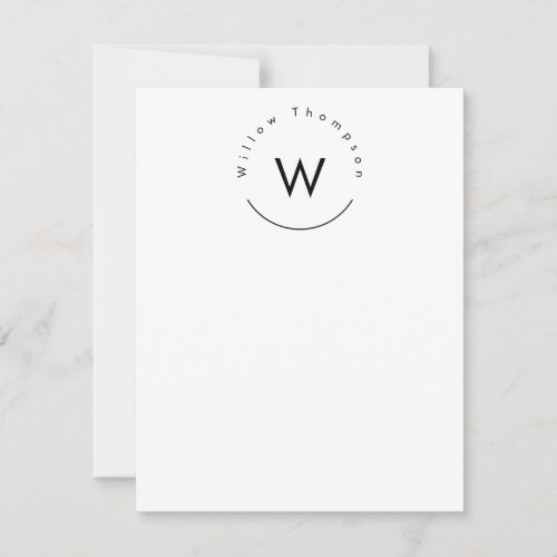 Monogrammed Minimalistic Modern White Note Card