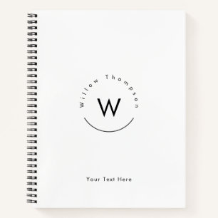 Monogrammed Minimalistic Modern White Notebook