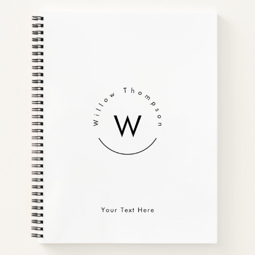 Monogrammed Minimalistic Modern White Notebook