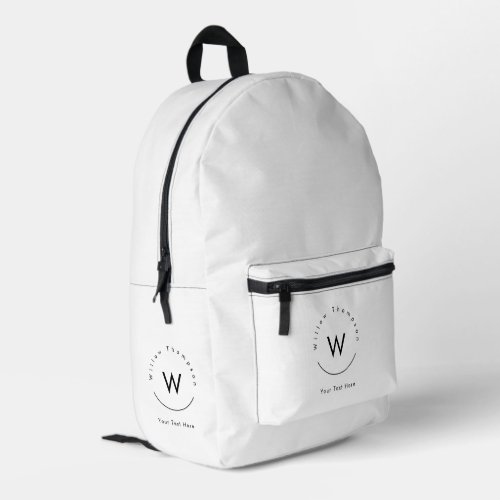 Monogrammed Minimalistic Modern White Printed Backpack