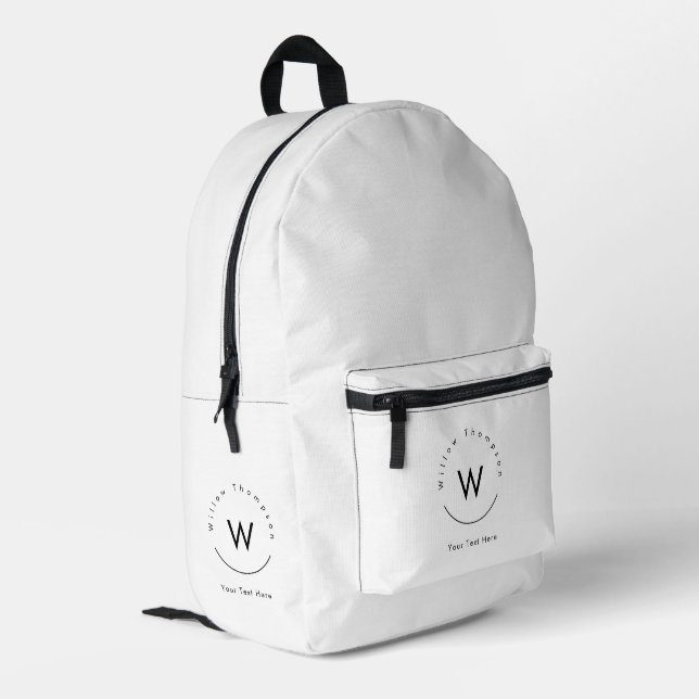 Monogrammed Minimalistic Modern White Printed Backpack (Back Corner Left)