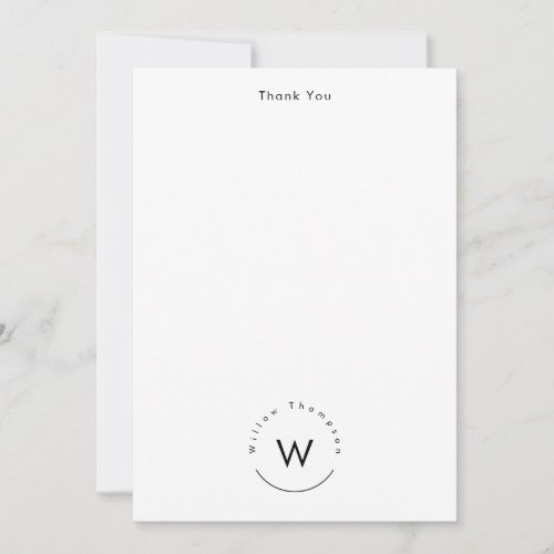 Monogrammed Minimalistic Modern White Thank You Card