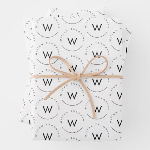 Monogrammed Minimalistic Modern White Wrapping Paper Sheets