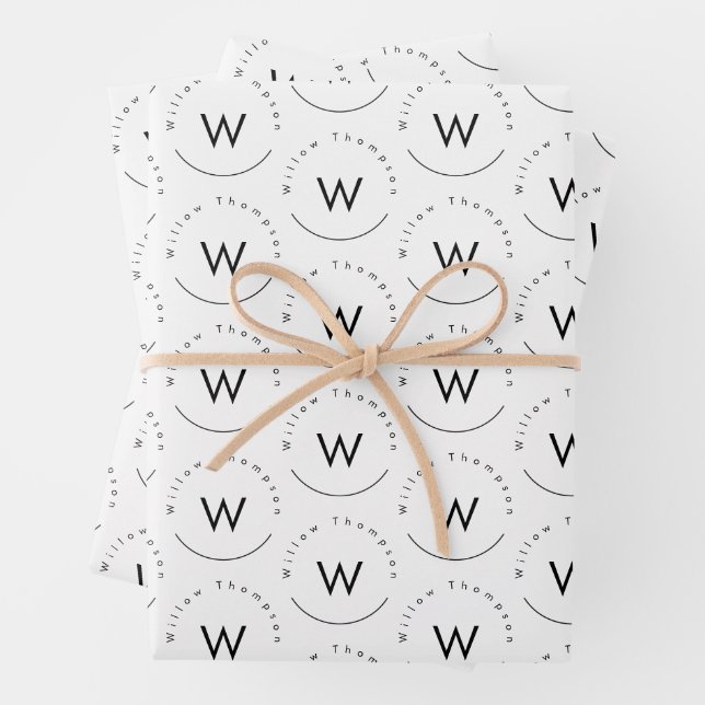 Monogrammed Minimalistic Modern White Wrapping Paper Sheets (In situ)