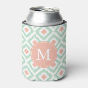 Monogrammed Mint and Coral Pattern Can Cooler