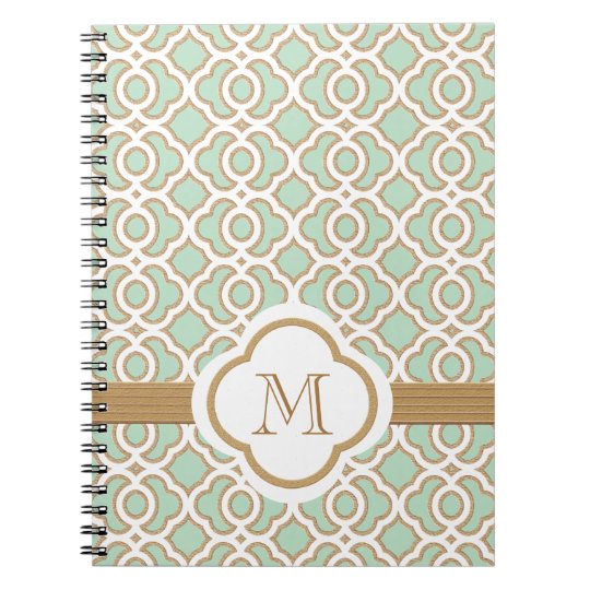 Monogrammed Mint Green and Gold Moroccan Notebook | Zazzle.com