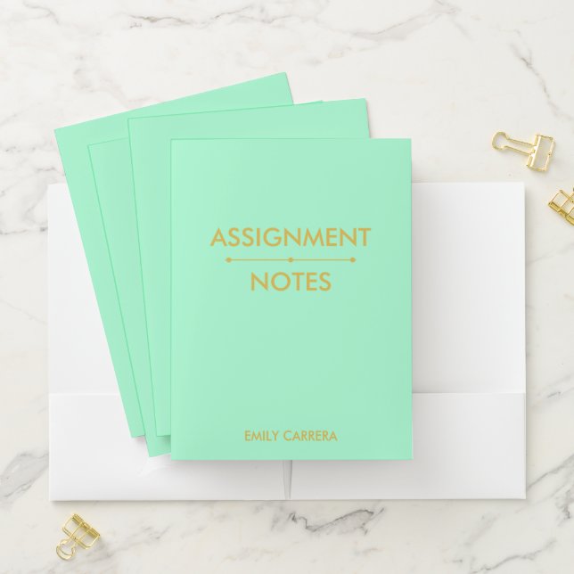 Monogrammed Mint Green and Gold Pack of 5 Pocket Folder (In Situ)