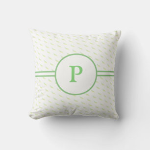 Monogrammed Mint Green Leaf Pattern Throw Pillow