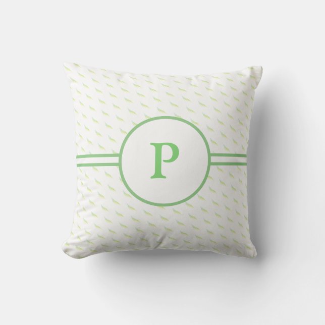 Monogrammed Mint Green Leaf Pattern  Throw Pillow (Front)