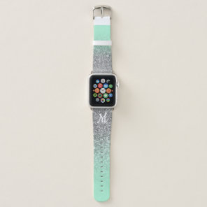 Monogrammed Mint Green Silver Faux Glitter Ombre Apple Watch Band