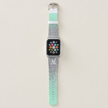 Monogrammed Mint Green Silver Faux Glitter Ombre Apple Watch Band by annaleeblysse at Zazzle