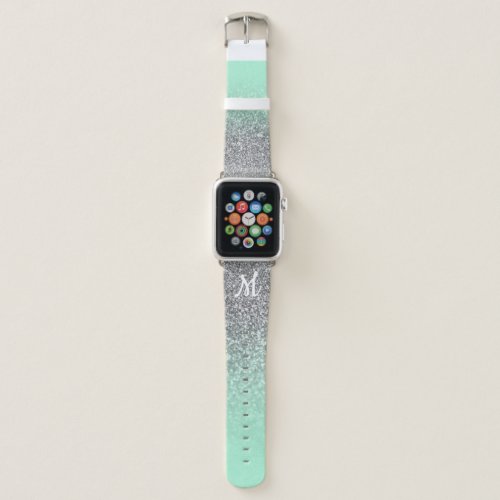 Monogrammed Mint Green Silver Faux Glitter Ombre Apple Watch Band