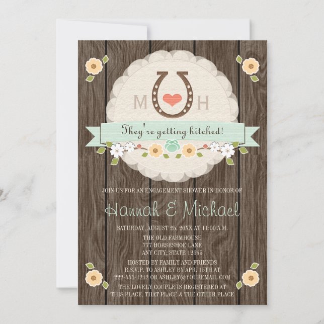 MONOGRAMMED MINT HORSESHOE WESTERN COUPLES SHOWER INVITATION (Front)