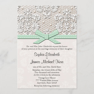 Monogrammed Mint Vintage Lace Wedding Invitations