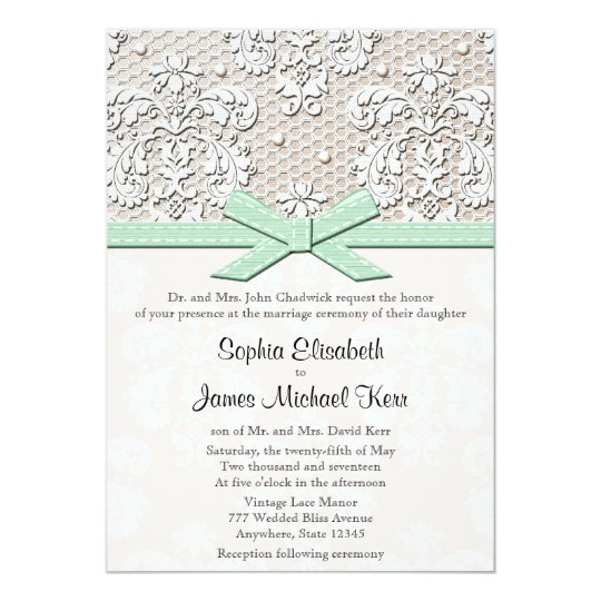 monogrammed mint vintage lace wedding invitations zazzle com