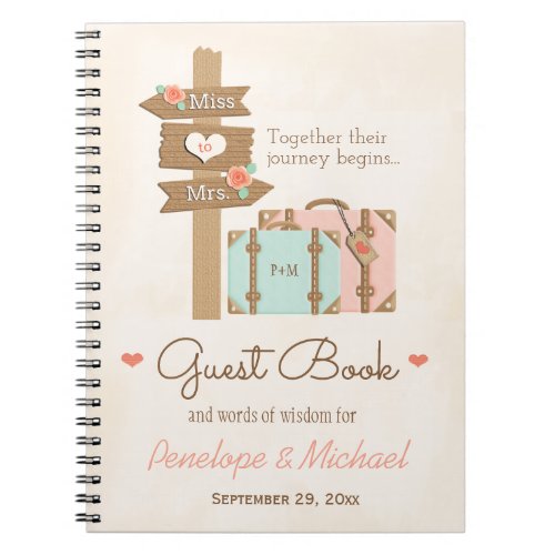 MONOGRAMMED MISS TO MRS TRAVEL THEMED GUEST BOOK