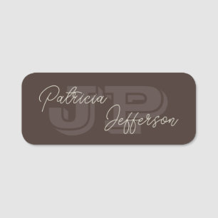 Monogrammed Mocha Dark Brown Handwritten Name Tag