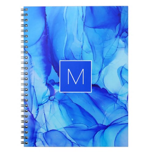 Monogrammed Modern Abstract Blue Ink Wash Notebook