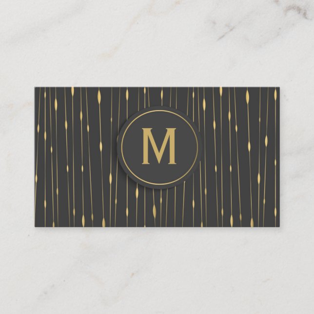 Monogrammed Modern Abstract Gold Lines - Charcoal Business Card (Front)