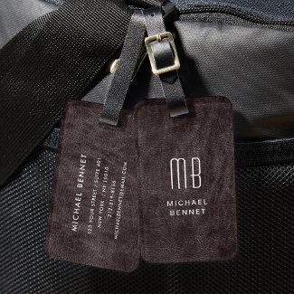 Monogrammed Modern Brown Faux Leather Texture