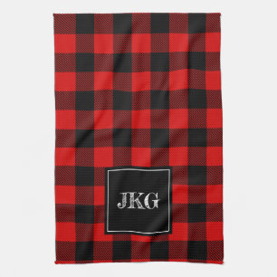 Monogrammed Modern Buffalo Plaid Check Kitchen Towel