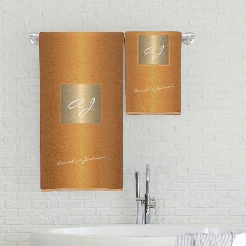 Monogrammed modern burnt orange elegant bath towel set