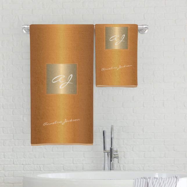 Monogrammed modern burnt orange elegant bath towel set (Creator Uploaded)