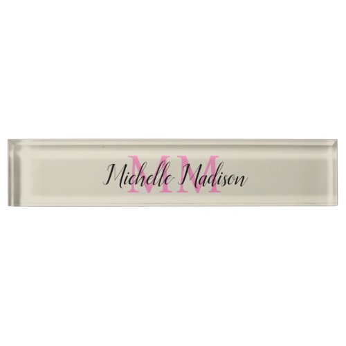 Monogrammed Modern Calligraphy Name Initials Desk Name Plate