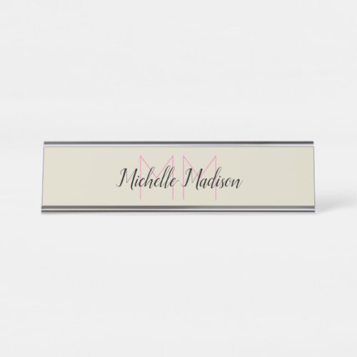 Monogrammed Modern Calligraphy Name Initials Desk Name Plate