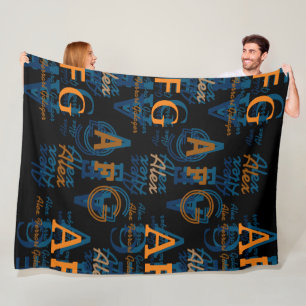 Monogrammed Modern Collage of Initials & Names Blk Fleece Blanket