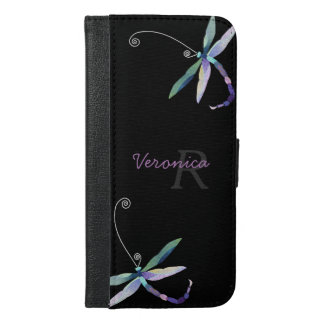 Monogrammed Modern Dragonfly Art iPhone 6/6s Plus Wallet Case