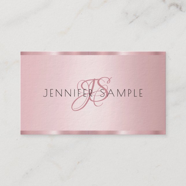 Monogrammed Modern Elegant Rose Gold Premium Thick Business Card (Front)