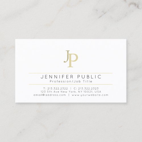 Monogrammed Modern Elegant White Gold Creative Business Card