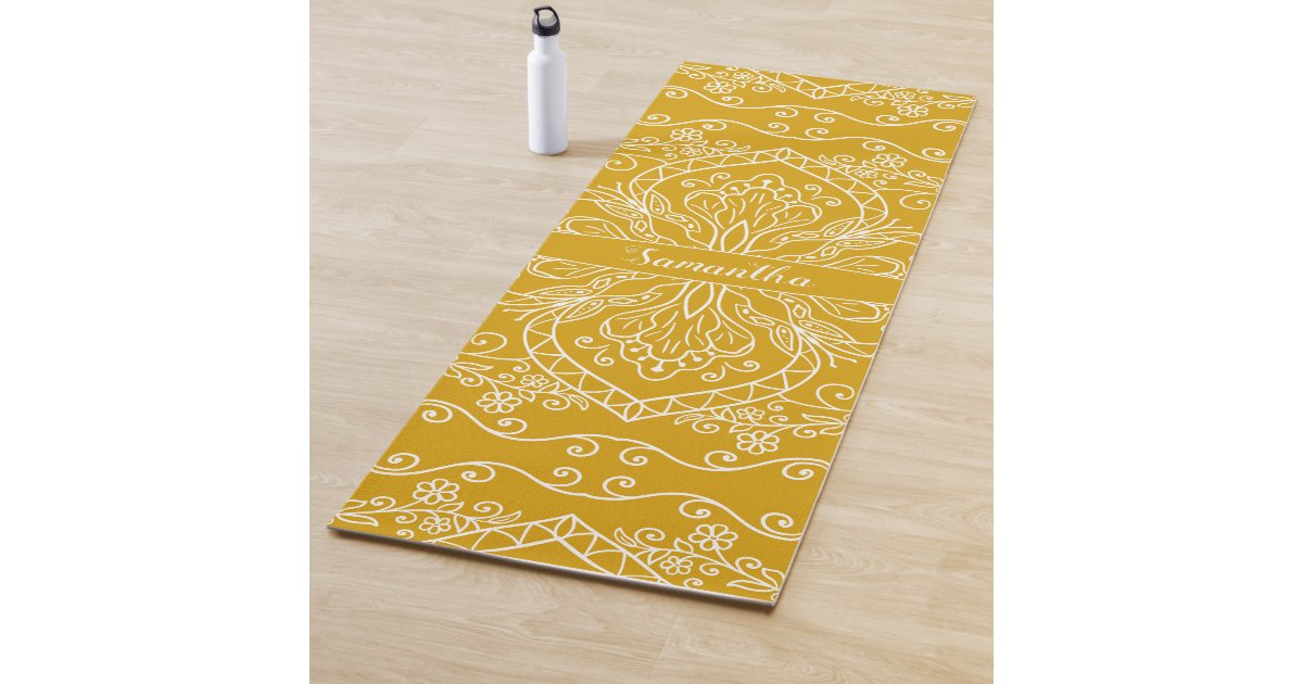 Monogrammed Modern Elegant Yellow Yoga Mat