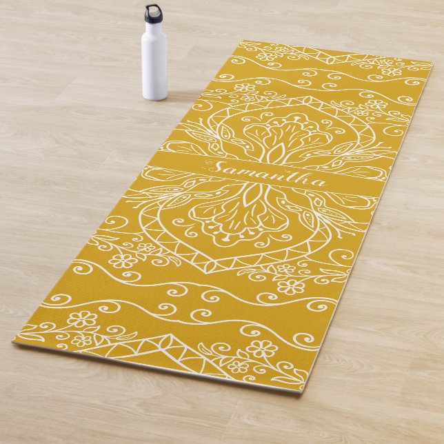Monogrammed Modern Elegant Yellow Yoga Mat (In Situ)