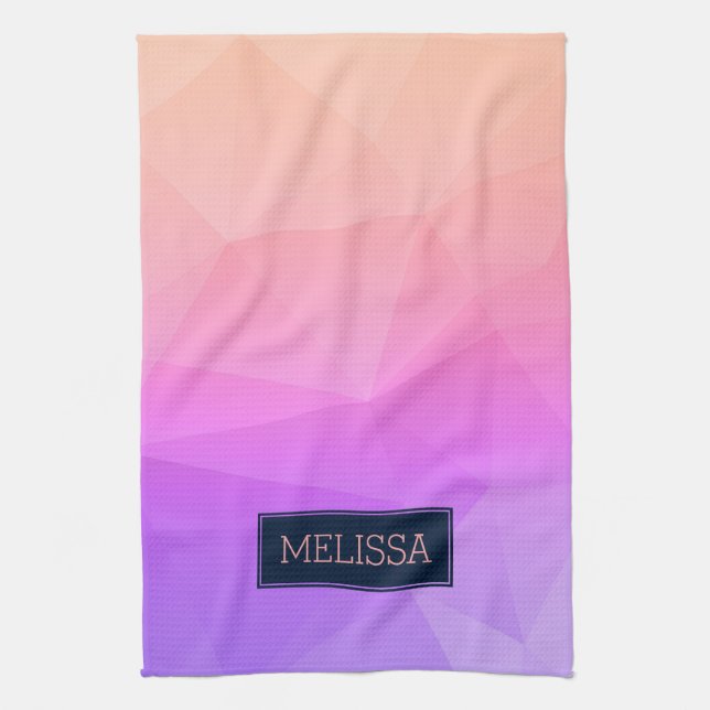 Monogrammed Modern Geometric Pattern Purple & Pink Kitchen Towel (Vertical)