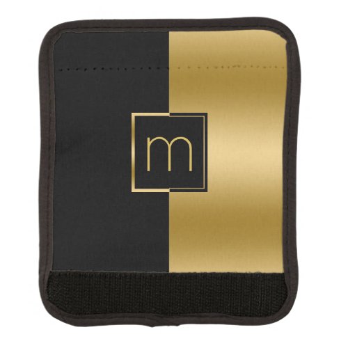 Monogrammed Modern Gold  Black Geometric Design Luggage Handle Wrap