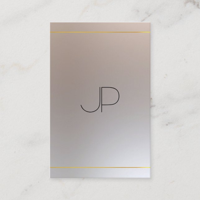 Monogrammed Modern Gold Silver Look Template Business Card (Front)