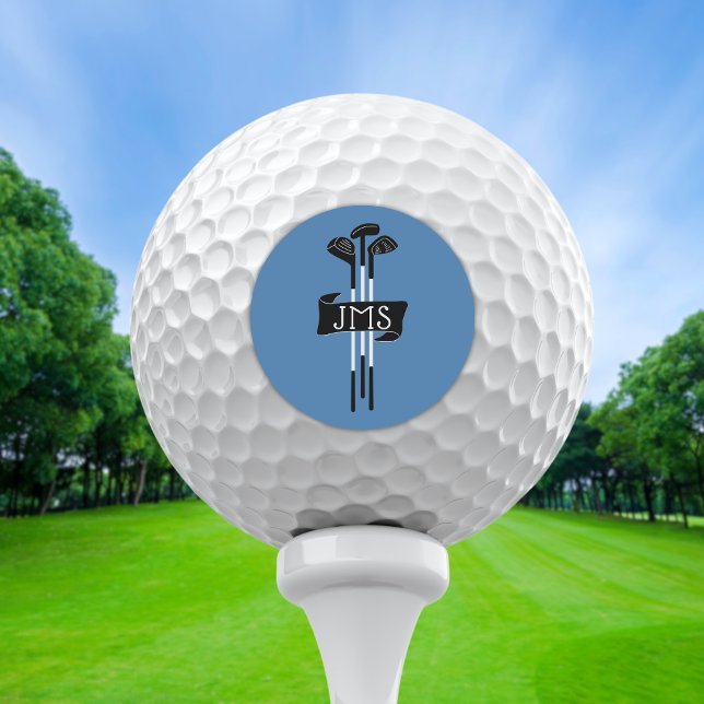 Monogrammed Modern Hand-Drawn Golf Clubs Blue Balls (Creator Uploaded)
