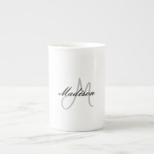 Monogrammed Modern Handwriting Name Initial Bone China Mug