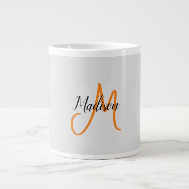 Monogrammed Modern Handwriting Name Initial Giant Coffee Mug (Front)