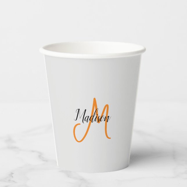 Monogrammed Modern Handwriting Name Initial Paper Cups (Front)