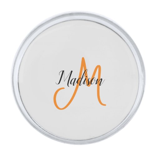 Monogrammed Modern Handwriting Name Initial Silver Finish Lapel Pin