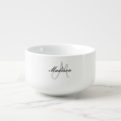 Monogrammed Modern Handwriting Name Initial Soup Mug