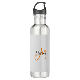 Monogrammed Modern Handwriting Name Initial Stainless Steel Water Bottle