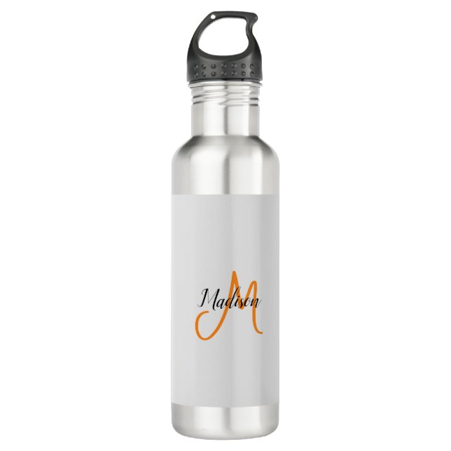 Monogrammed Modern Handwriting Name Initial Stainless Steel Water Bottle (Front)